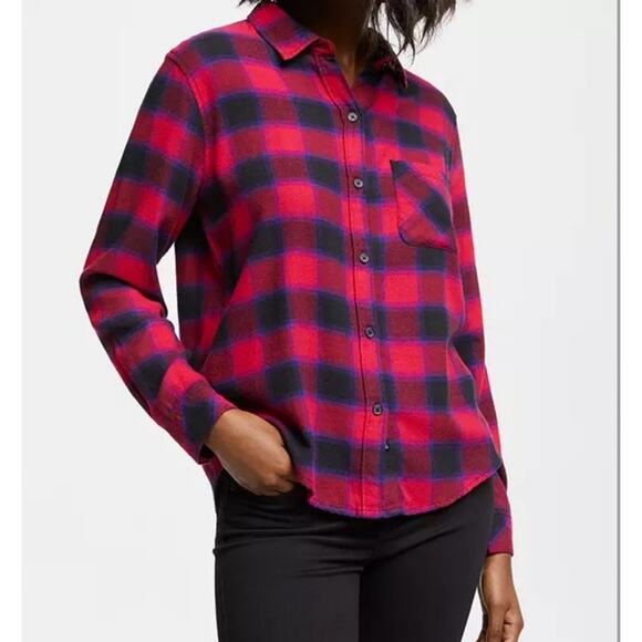 Rails Milo Flannel Button Down Shirt in Black Cherry Violet Plaid Women's XS - Picture 2 of 15